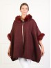 Faux Fur Wool Feeling Hooded Cape W/ Button